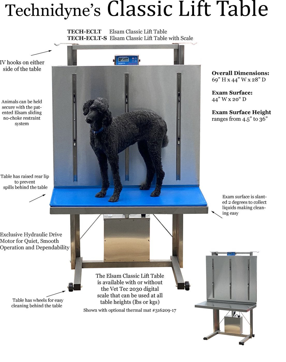 Annotated drawing of the Elsam Classic lift table