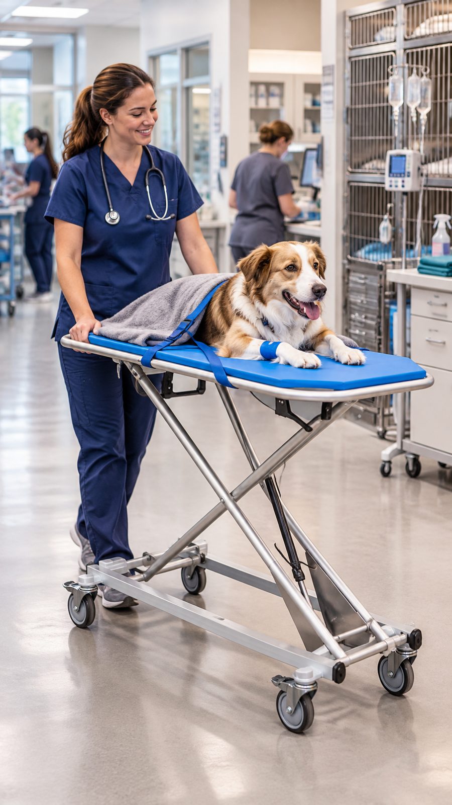 Dog resting on a transport table
